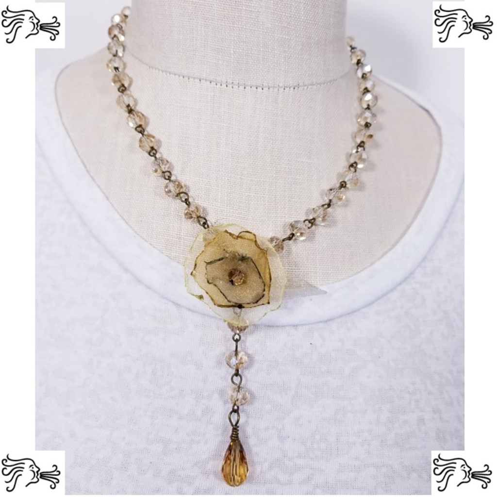 Y Necklace Champagne Crystal Bronze Chain 25$